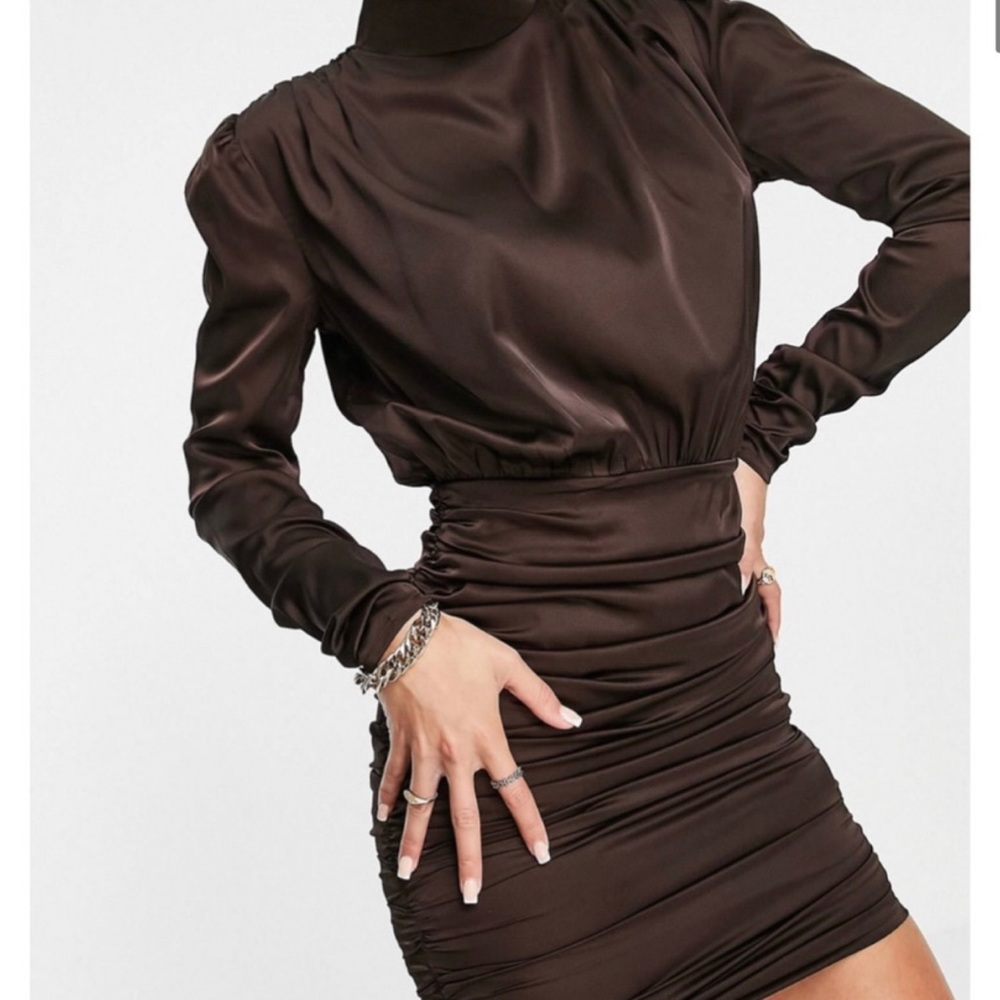 RARE LONDON SATIN HIGHNECK RUCHED DRESS (*lowest priced item free)